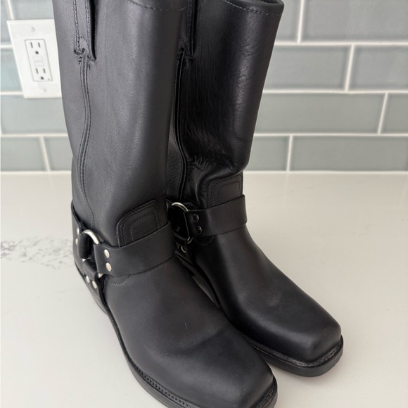 FRYE Black Leather Harness Square Toe Moto Boots 8.0 M - Picture 2 of 8